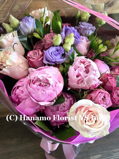 HAND510. Seasonal Hand-tied Bouquet Pink & Purple Tone ML